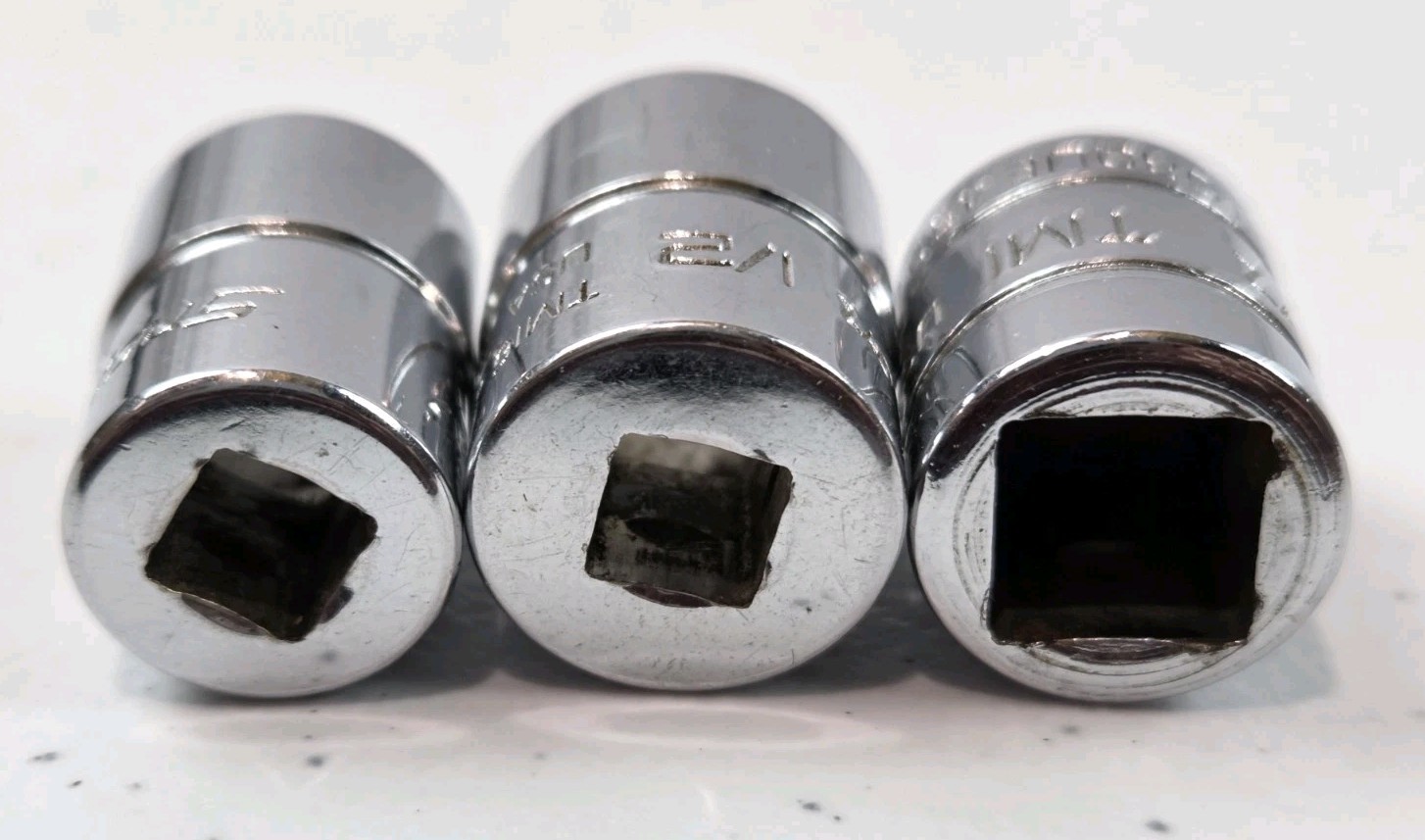 Snap On (3) Pc. Socket Lot, 1/4″ Drive: 7/16 & 1/2, 3/8″ Drive To 1/4″ Reducer
