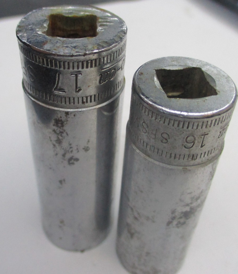 Vintage Snap on 2pc 3/8″ Drive Metric SFSM16 16mm SFSM17 17mm Deep Sockets USA