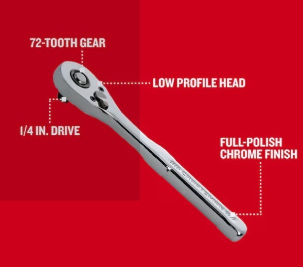 CRAFTSMAN CMMT86721 1/4″ Drive 72-tooth Low Profile Head Quick Release Ratchet