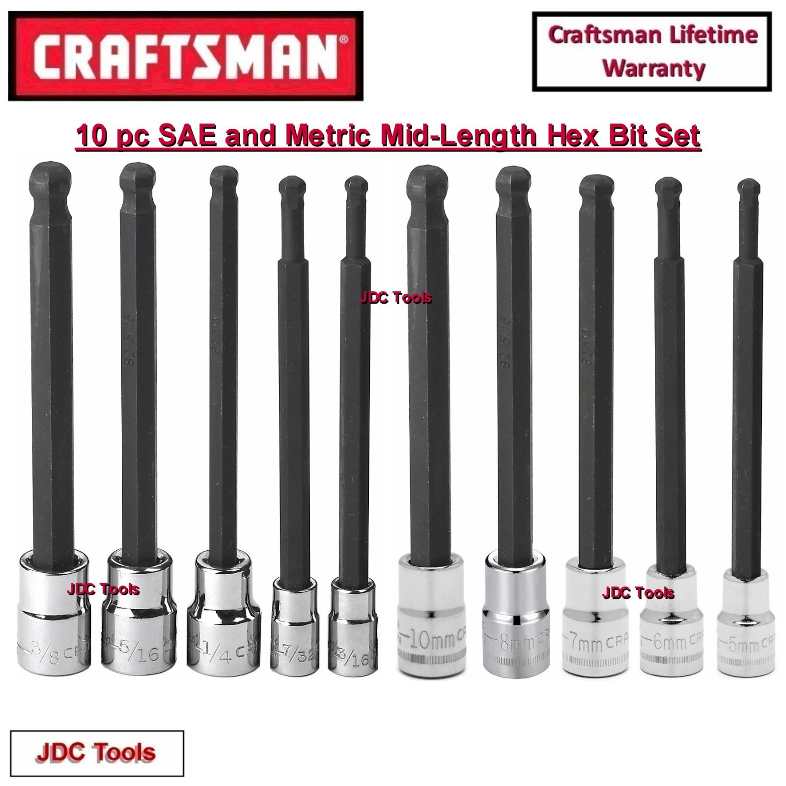 CRAFTSMAN 10 pc Long Hex Allen bit ratchet socket set
