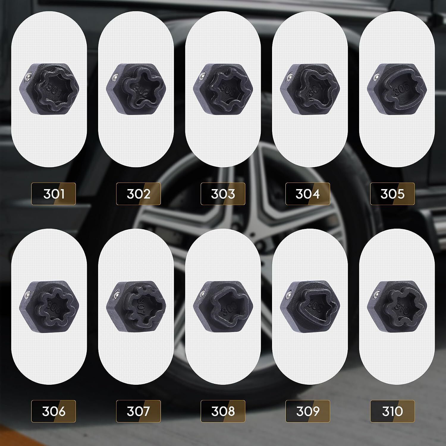 32pcs Wheel Lock Anti-Theft Screw Lug Nut Removal Key Socket for Mercedes-Benz