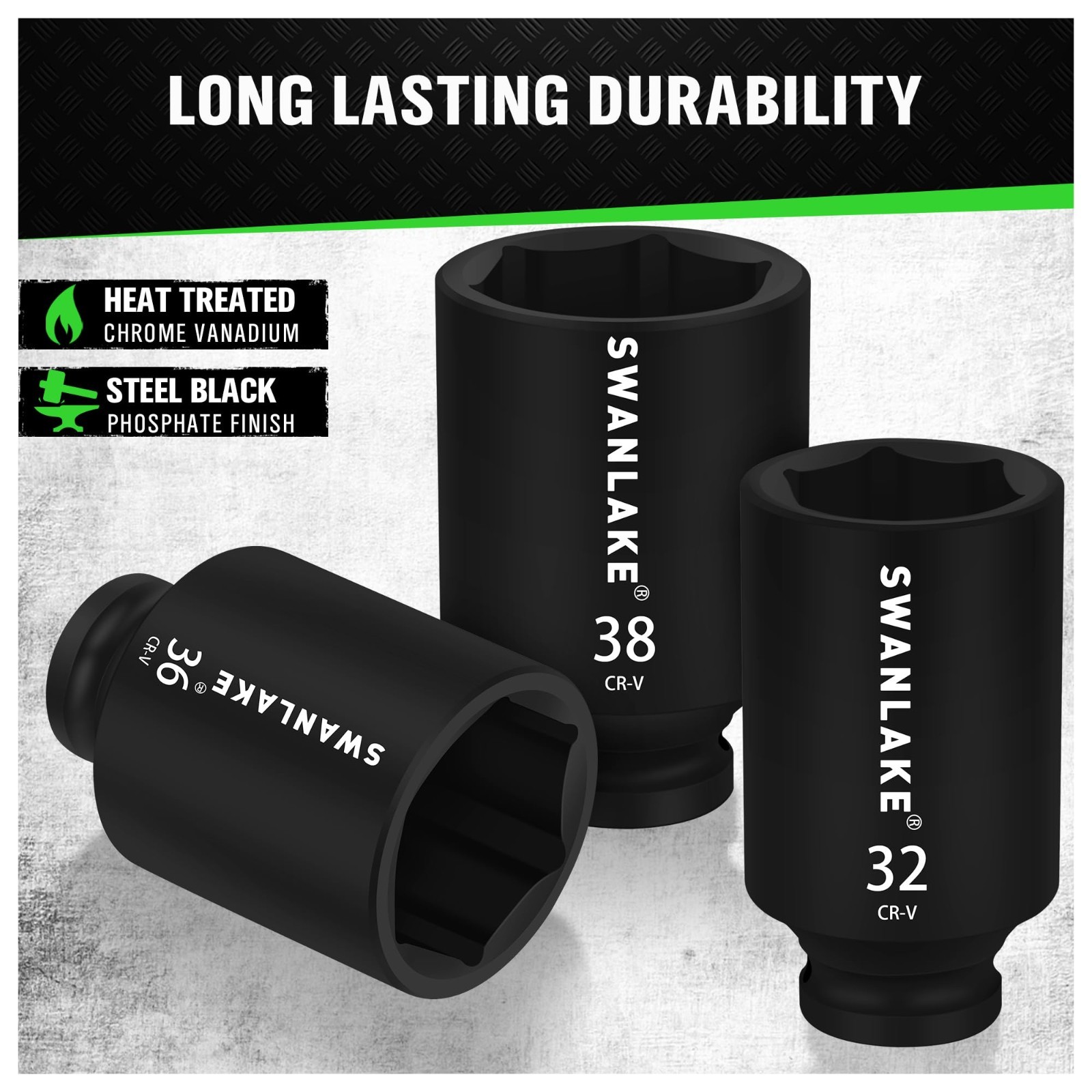 9-Piece Deep Metric Impact Axle Nut Socket Set 29mm-38mm, High Torque Cr-V Socke