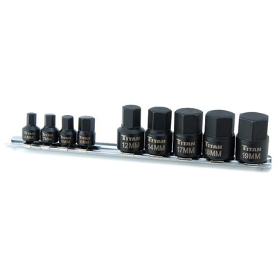 Titan Tools 16141 9pc 3/8″ Drive Stubby Metric Hex Bit Set