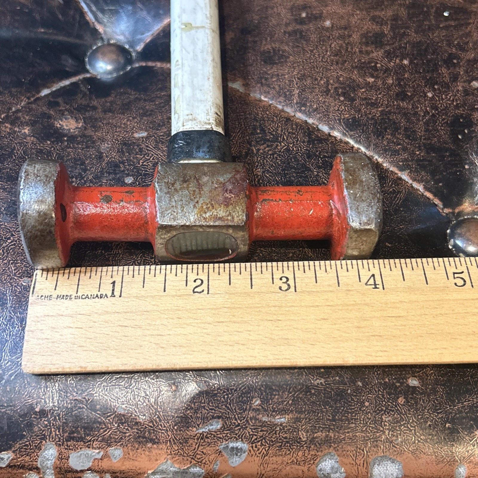 Vintage Unbranded Auto Body Hammer 4” Red White Black Rubber Handle