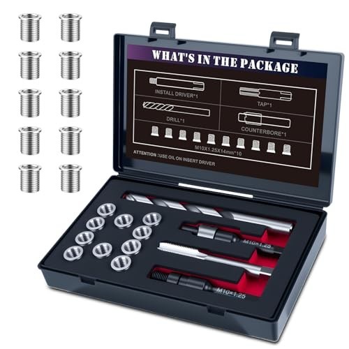 M10X1.25 Thread Repair Kit – 14mm Stainless Steel Inserts, HSS Drill & Tap Set,
