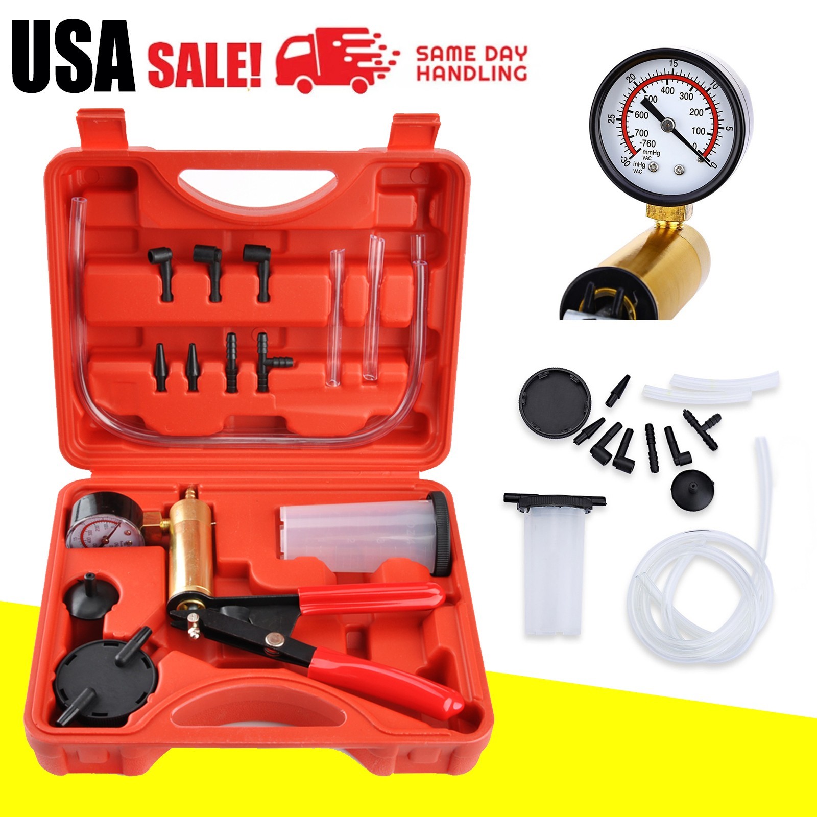 Hand Held Vacuum Pressure Pump Tester Set Brake Fluid Bleeder Bleeding Kit Tool