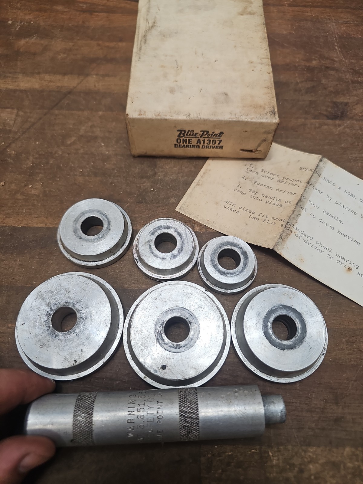 A142- vintage Blue Point Tools Bearing Race And Seal Driver Set A1307