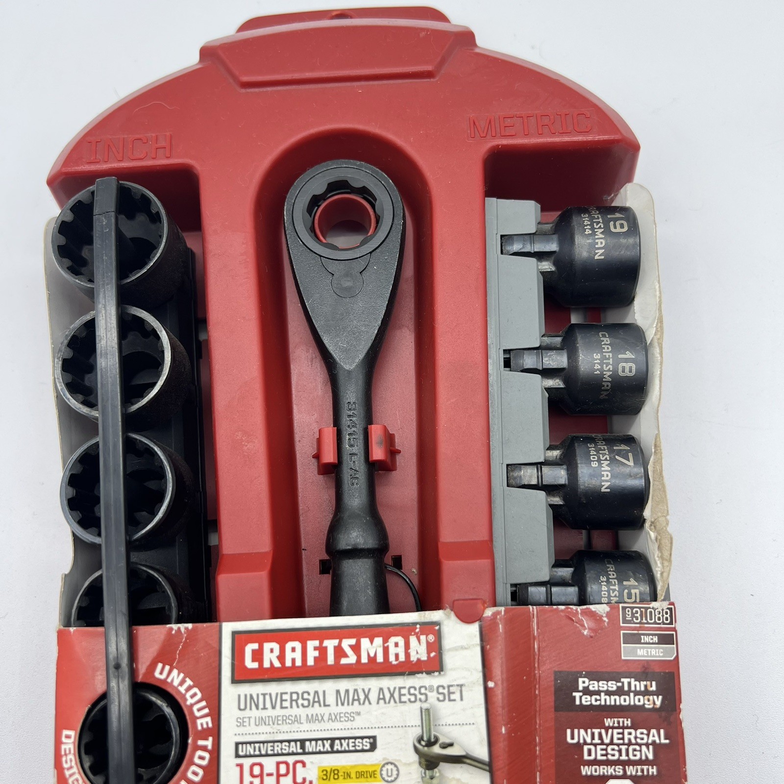 Craftsman Metric & SAE Max Axess Socket Set, Pass Through, 19pc 31088 NOS