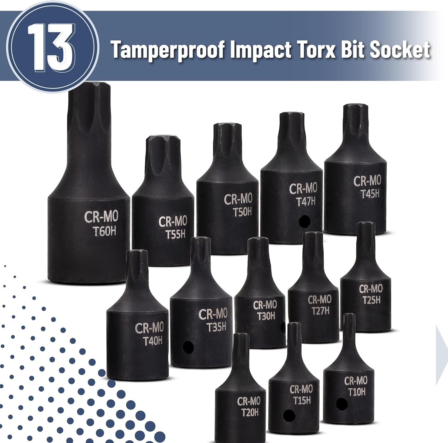 Versatile Bates Torx Bit Set, 13 Pieces, T10-T60, Compatible with All Drives