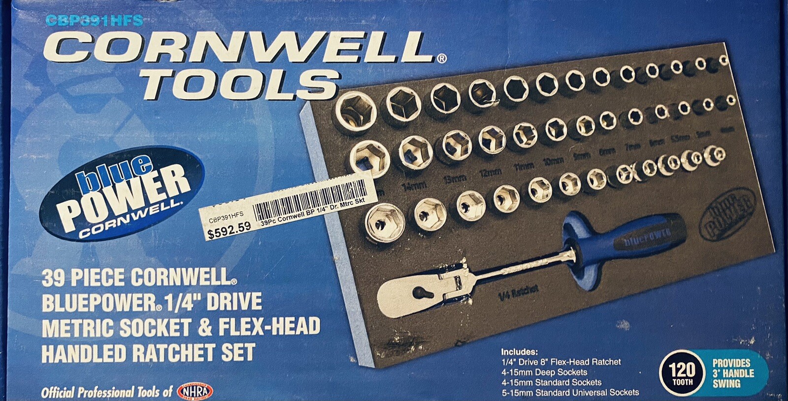 CORNWELL 1/4” Metric Socket & Flex Head Comfort Grip Ratchet Set. CBP391HFS