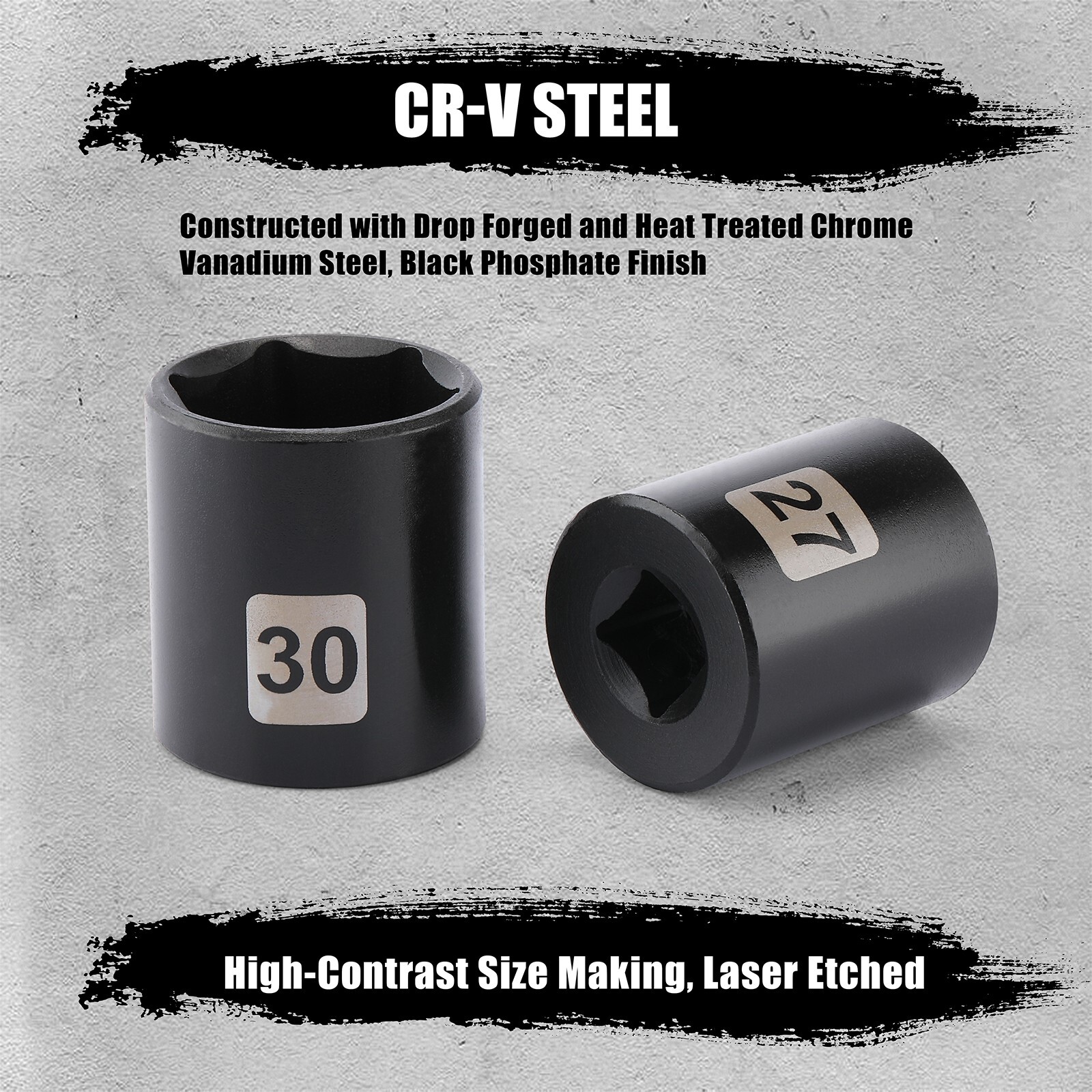14 Pieces 1/2-Inch Drive Shallow Impact Socket Set, Metric, 6-Point, 11mm – 32mm