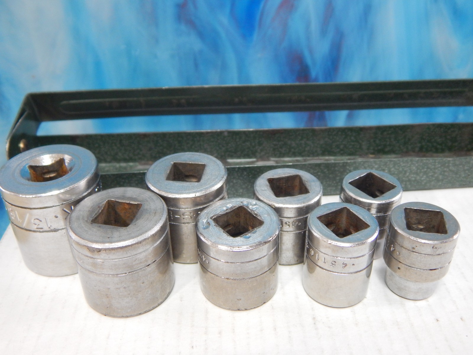 S-K tools 3/8 dr. socket set 8 piece ,carry tray, Vintage SAE Shallow, 3/8-13/16