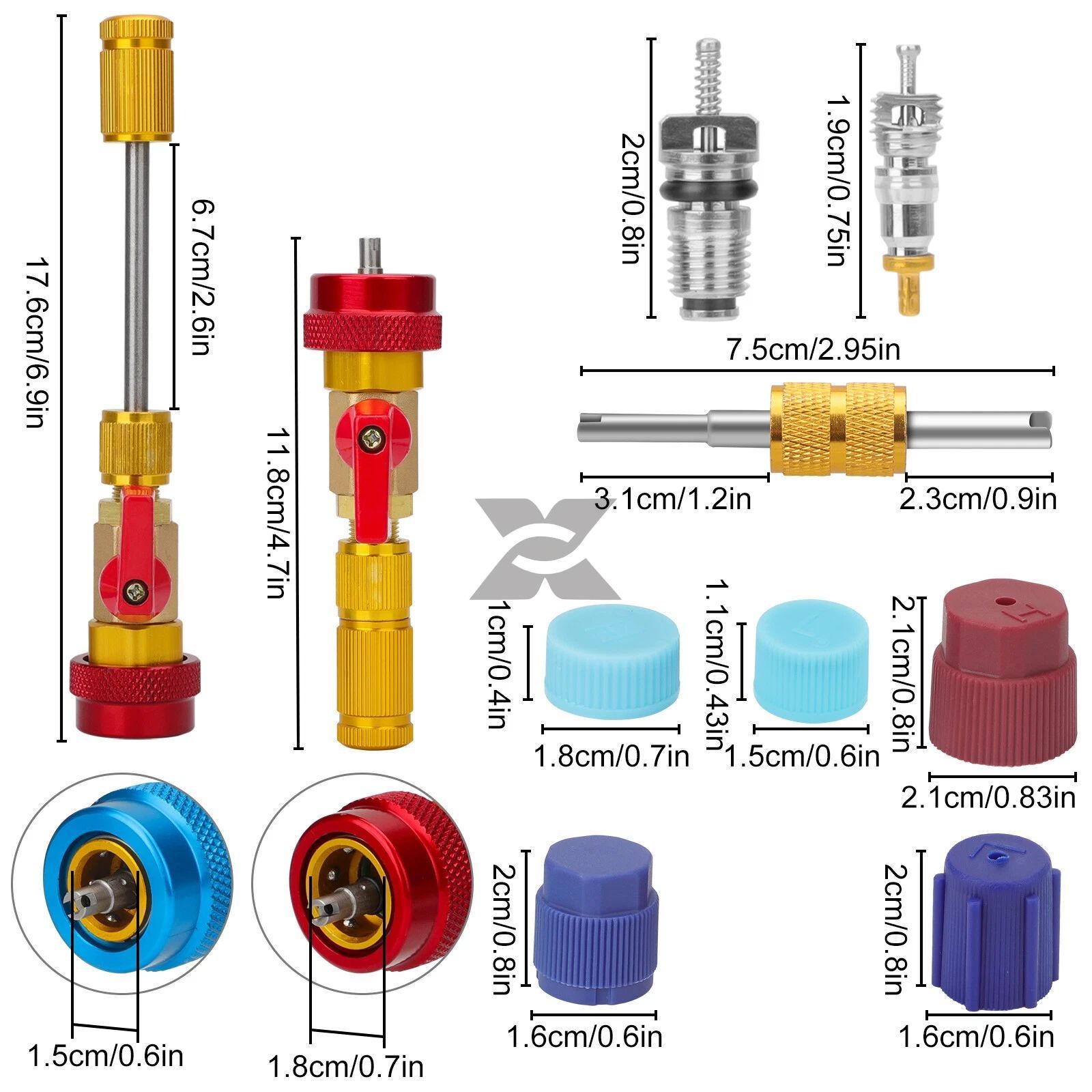 Car A/C System Valve Core Quick Remover Installer Tools High Low Pressure