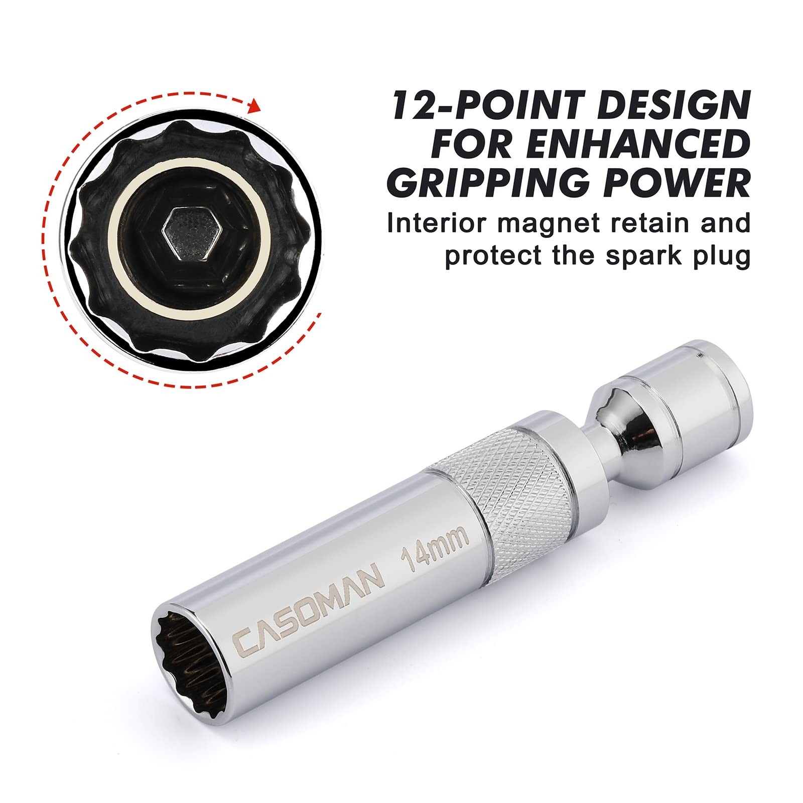 6PCS Magnetic Swivel Spark Plug Socket Set 3/8″ Drive – 9/16″, 5/8″, 13/16″, 14m