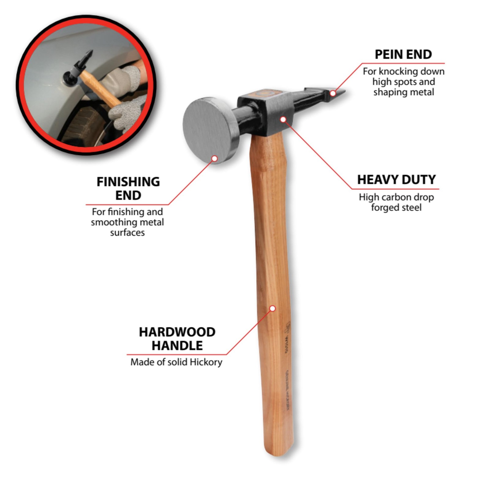 Performance Tool W1010 Straight Pein Finishing Hammer, Silver/Brown