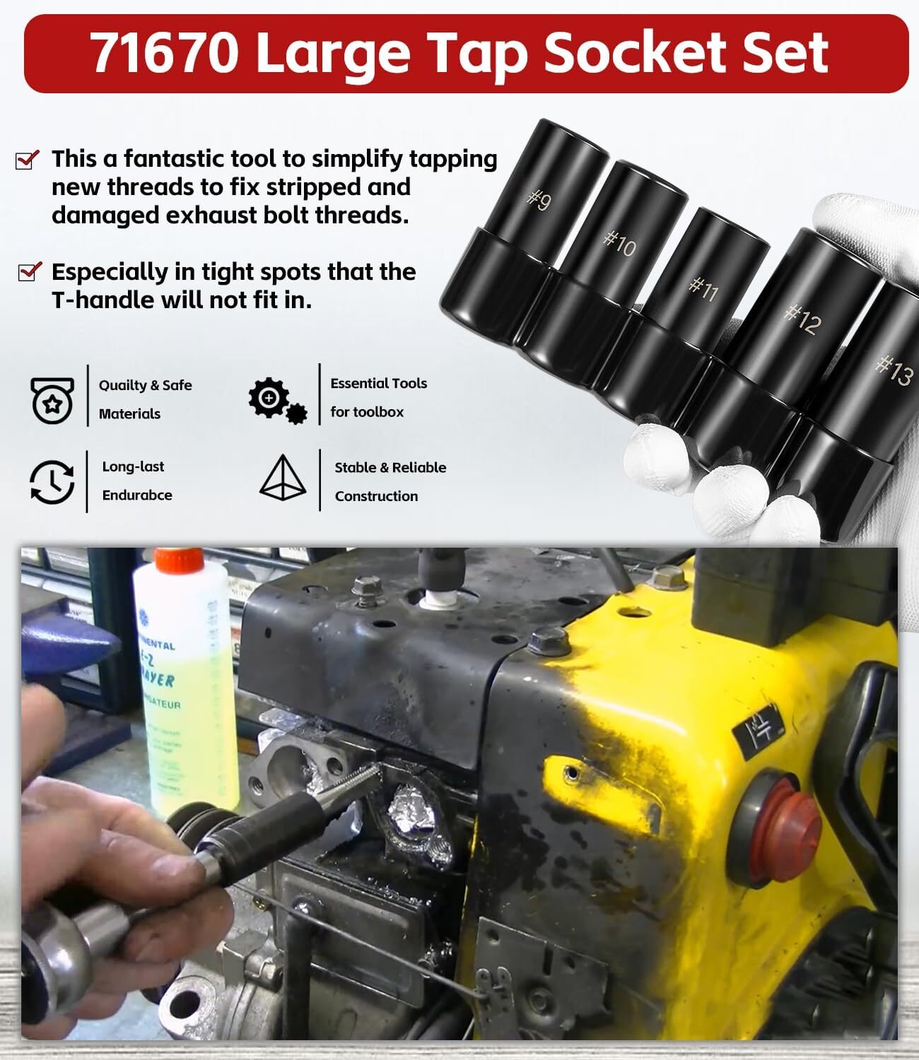 71670 Large Tap Socket Set Fit 5/8″,11/16″,3/4″,7/8″ & 1″ (16mm-25mm) Taps 5pcs