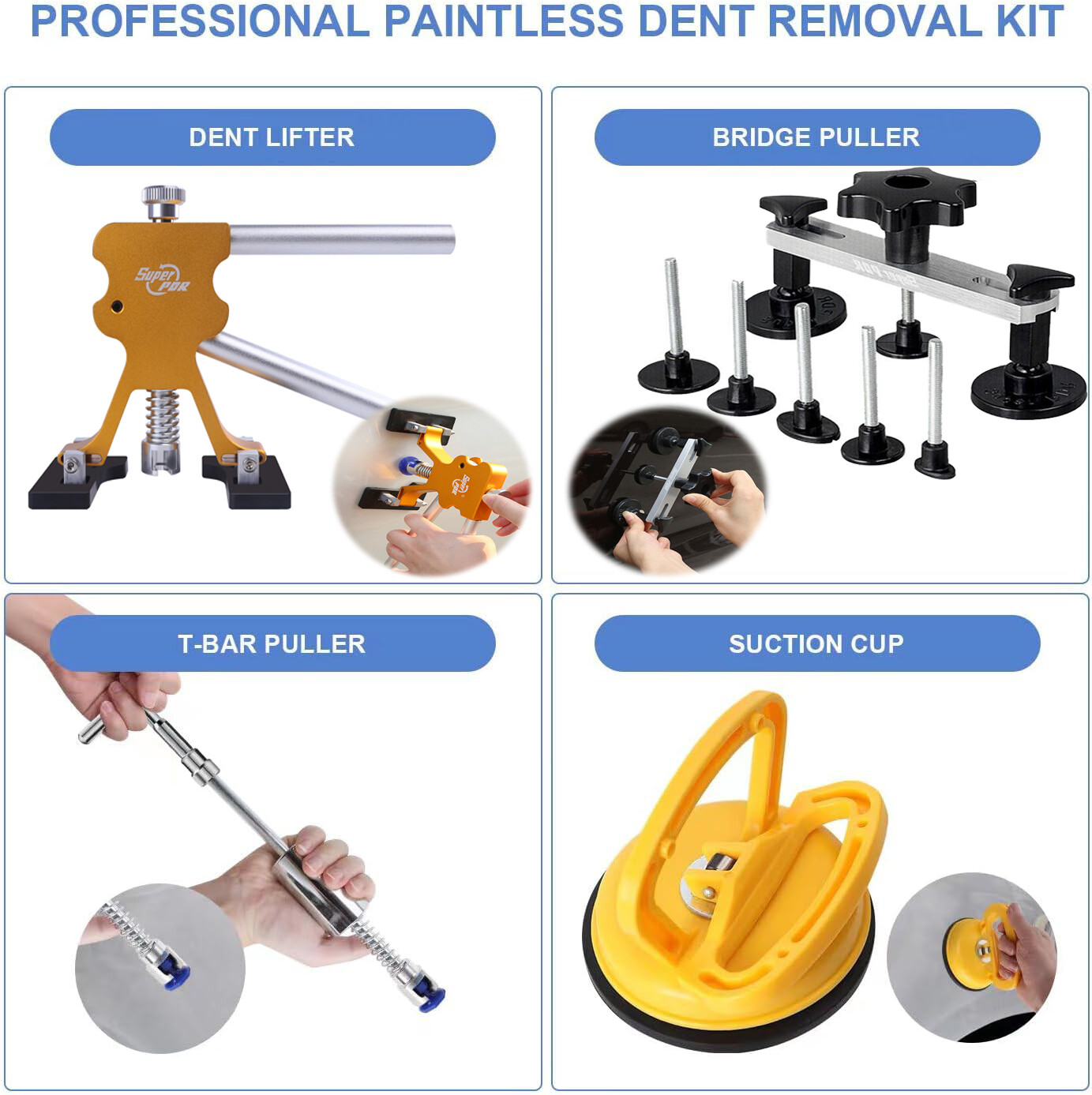 PDR Car Body Dent Puller Bridge Lifter LED Paintless Hail Remover Repair Kit