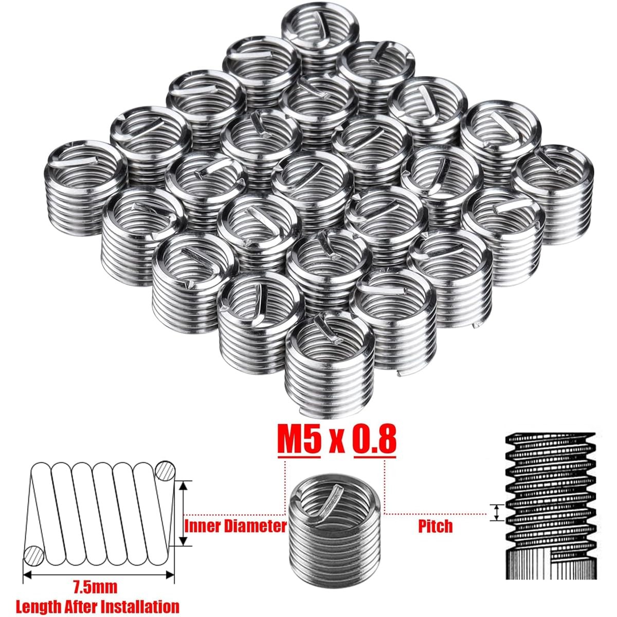 Wolfride 30PCS M5 Thread Repair Kit x 0.8mm Helicoil Insertion Tool…