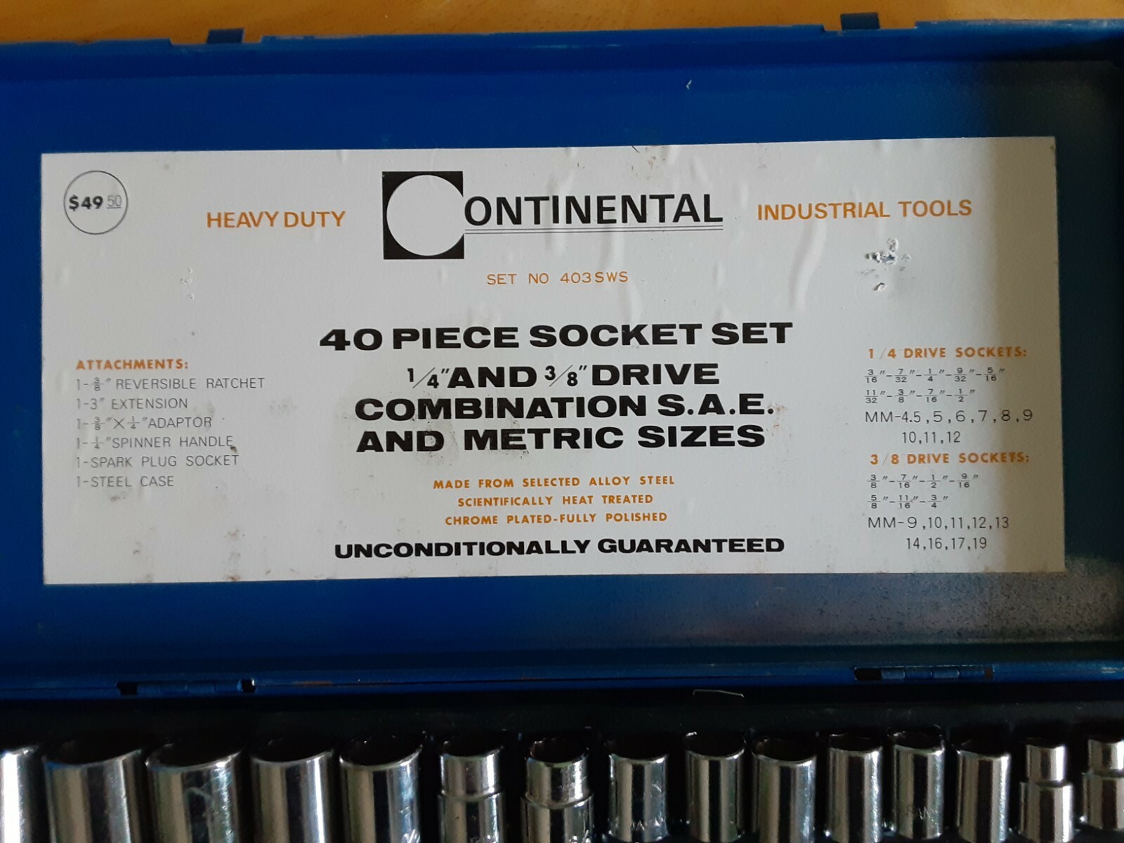 Vintage Continental 40 Piece Heavy Duty Socket Set 403 SWS