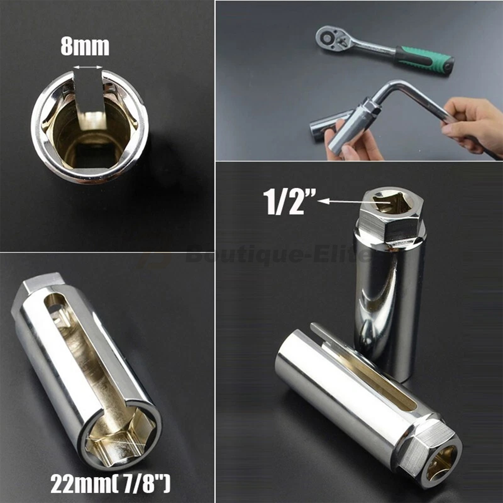 7/8» 22mm O2 Oxygen Sensor Socket Removal Tool Side Wire Cutout 1/2″ Drive