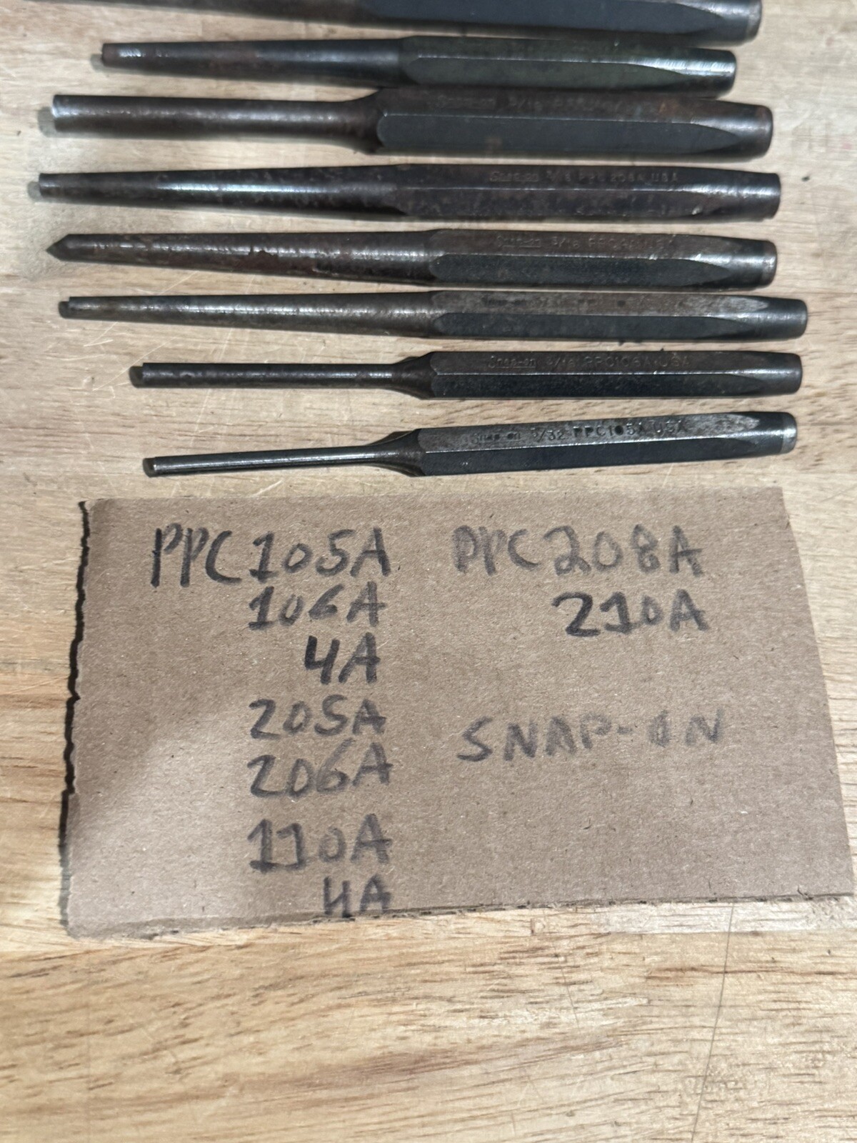 SNAP ON tapered Punch Set Of 9 PPC 105A 106A 4A 205A 206A 110A 4A 208A 210A