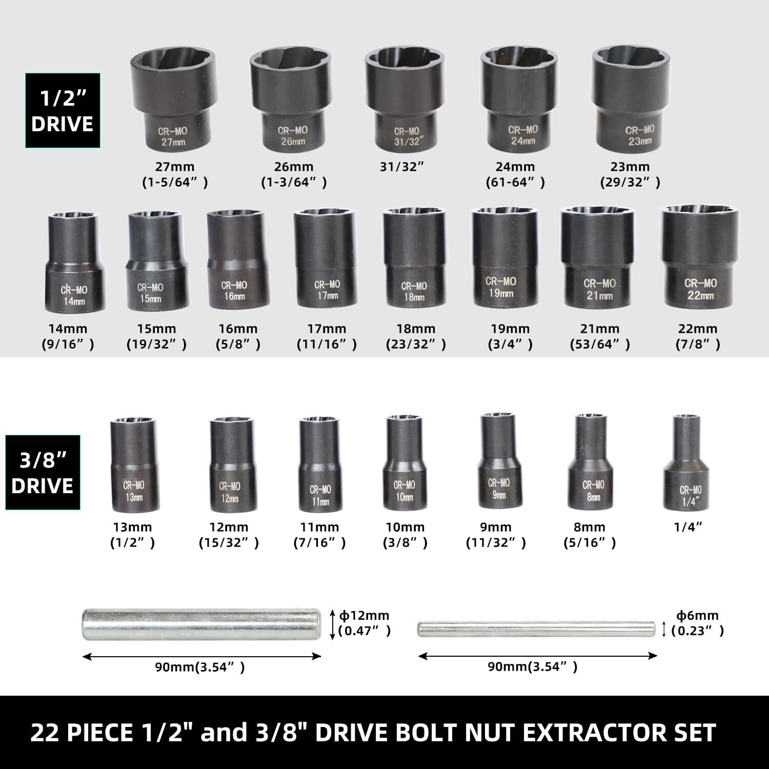 DPTOOL 22 Piece Bolt Nut Extractor Set, 1/2″ and 3/8″ Drive Impact Lug Nut Re…