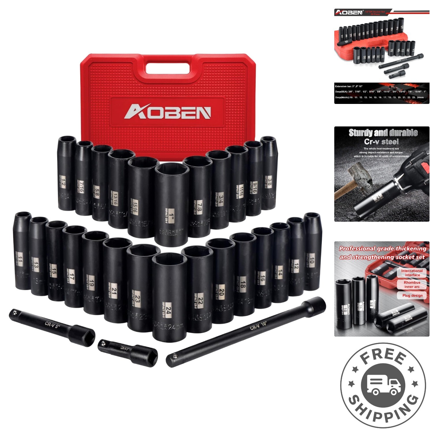 Comprehensive 29-Piece Impact Socket Set – SAE/Metric, Extension Bars Included