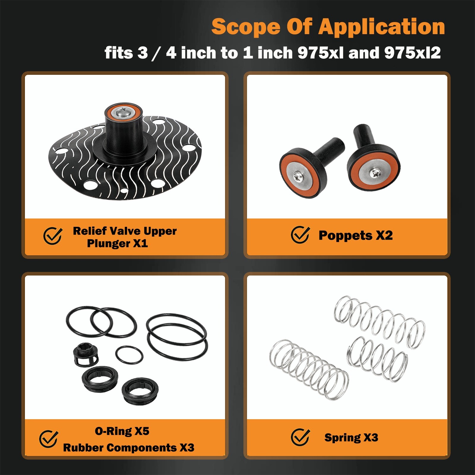 3/4″-1″ Replace for Wilkins 975XL and 975XL2 Complete Repair Kit compatible with