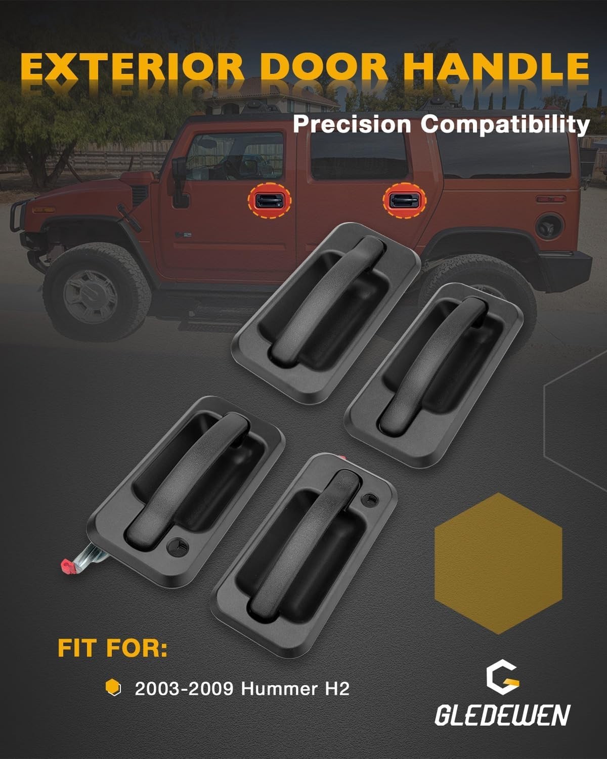Exterior Door Handle Set (4PCS), Compatible with 2003-2009 Hummer H2, Textured B
