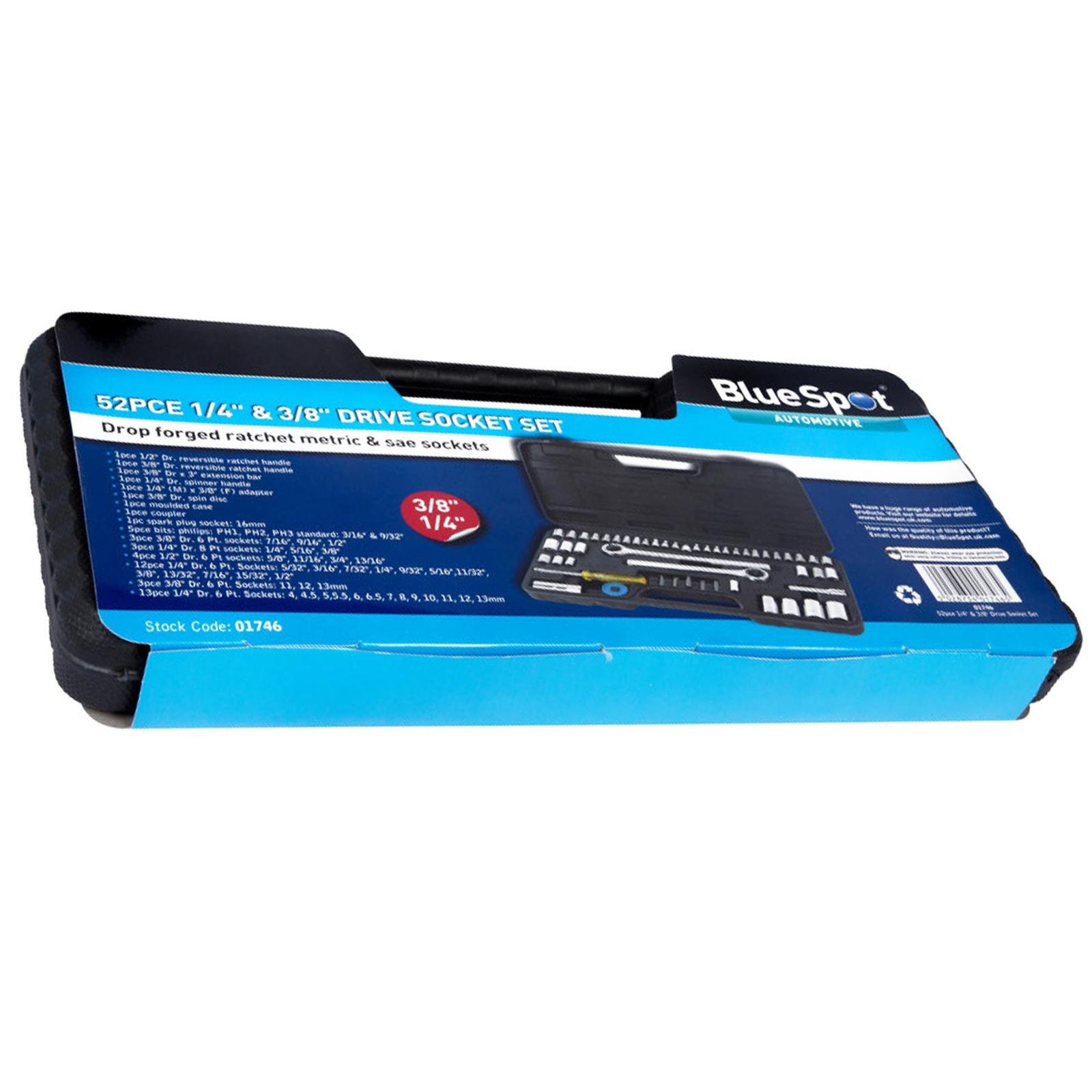 BlueSpot 52Pcs Metric Imperial Socket Set 3/8″ 1/4″ Drive Ratchet Extension