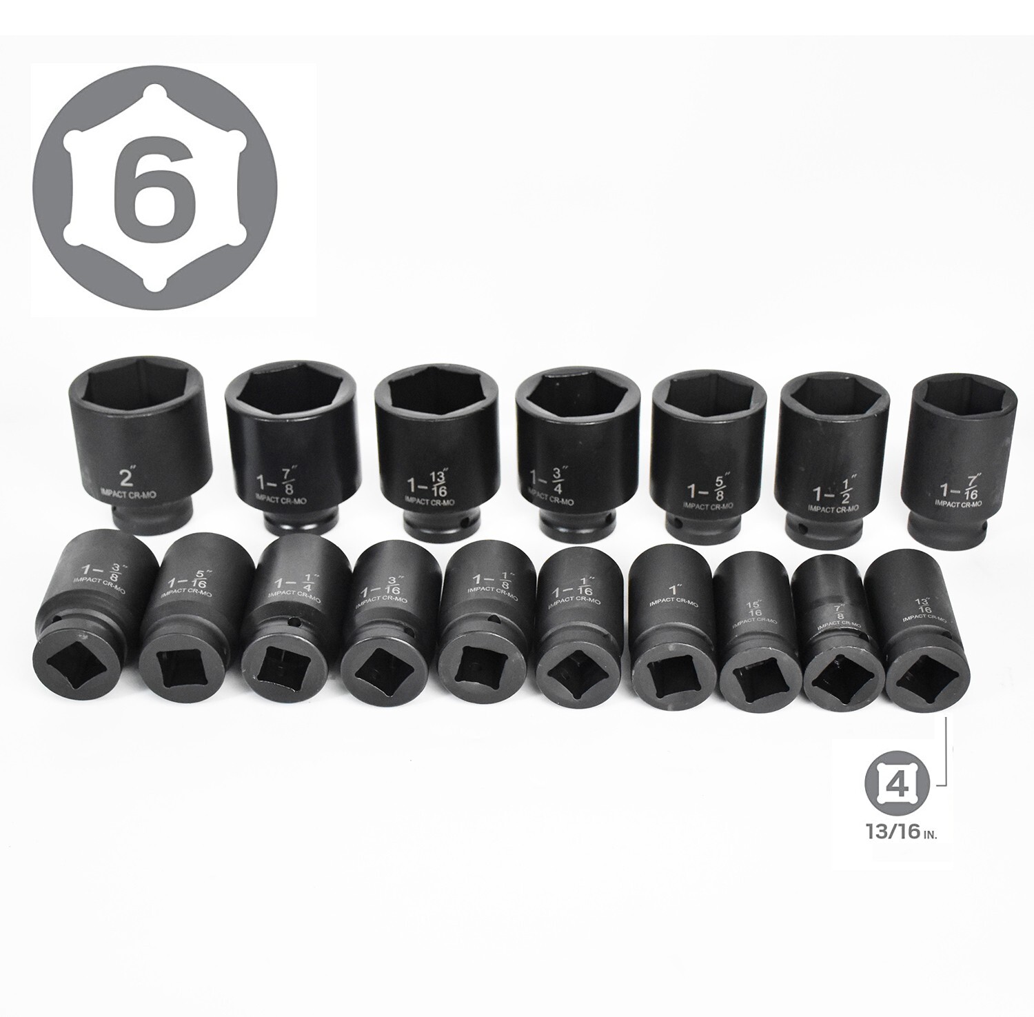 Impact Socket Set 22 PCs 3/4″ Drive 6 Point SAE Master 7/8″ inch-2″ inch&13/16″