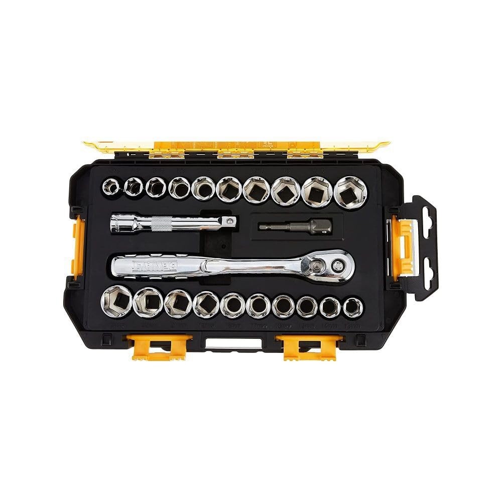 23 Piece Socket Set 1/2 Drive SAE Metric 72 Tooth Ratchet Lockable Case Tool Kit