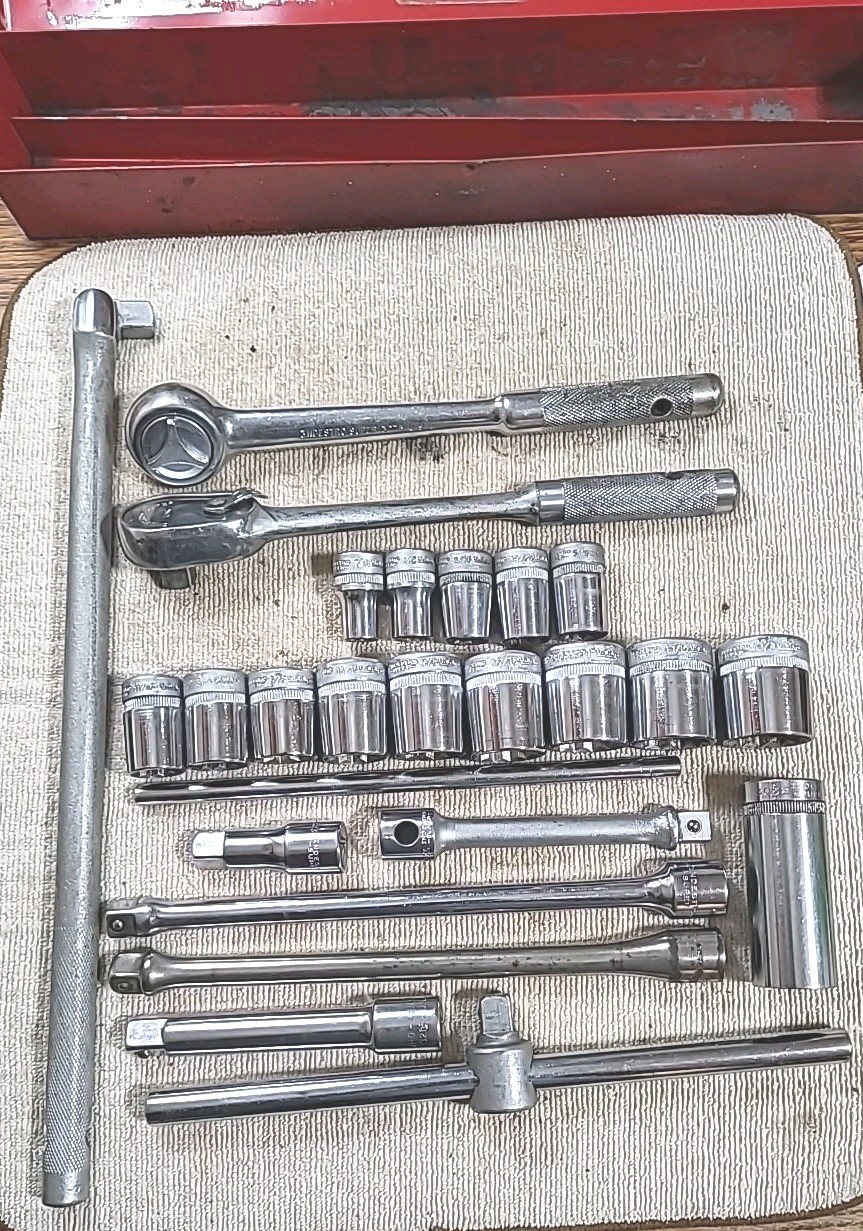 Indestro Super, 1/2″ Drive SAE 26pc Socket Set Tool Box Ext Ratchets BB, Tools