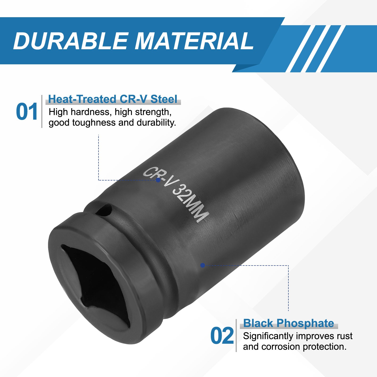 1 Inch Drive 32mm 6 Point Impact Socket Chromium Vanadium Steel