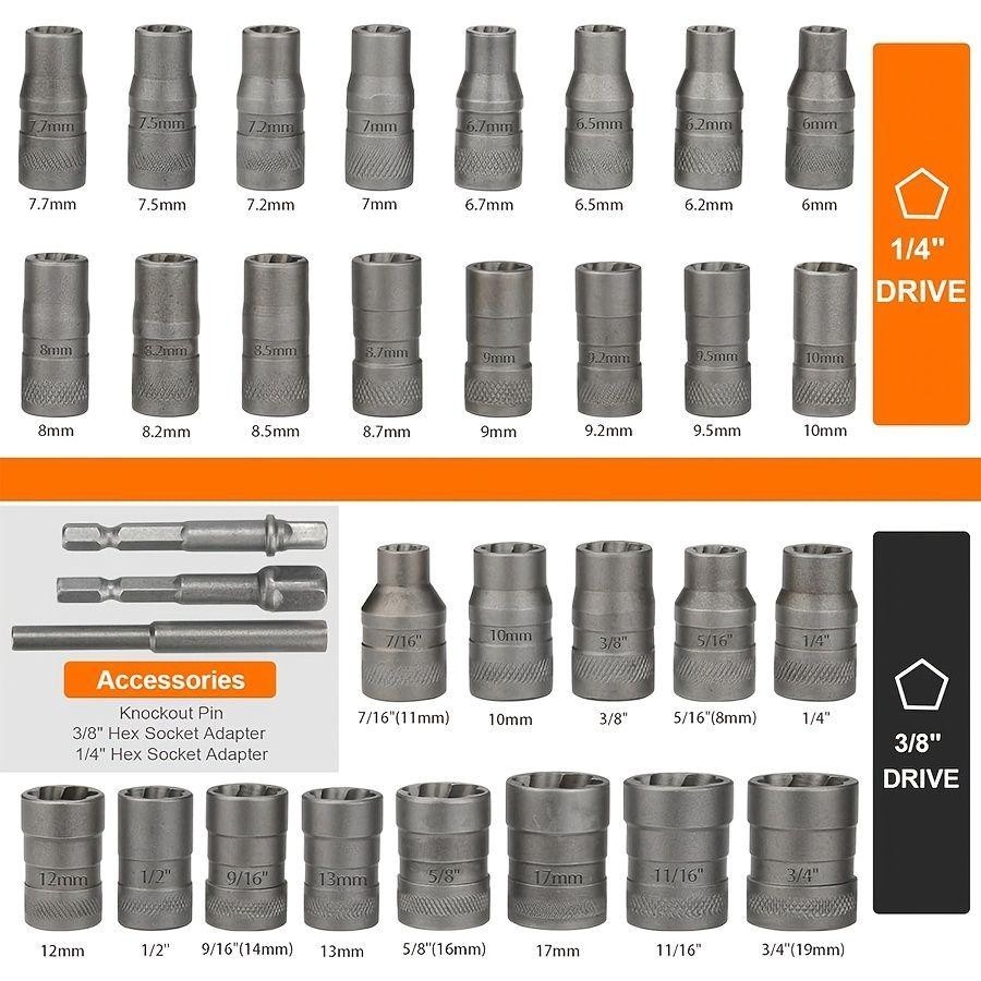 31+1pcs Stripped Bolt Extractor Socket Set, Designed for Removing Damaged, Ruste
