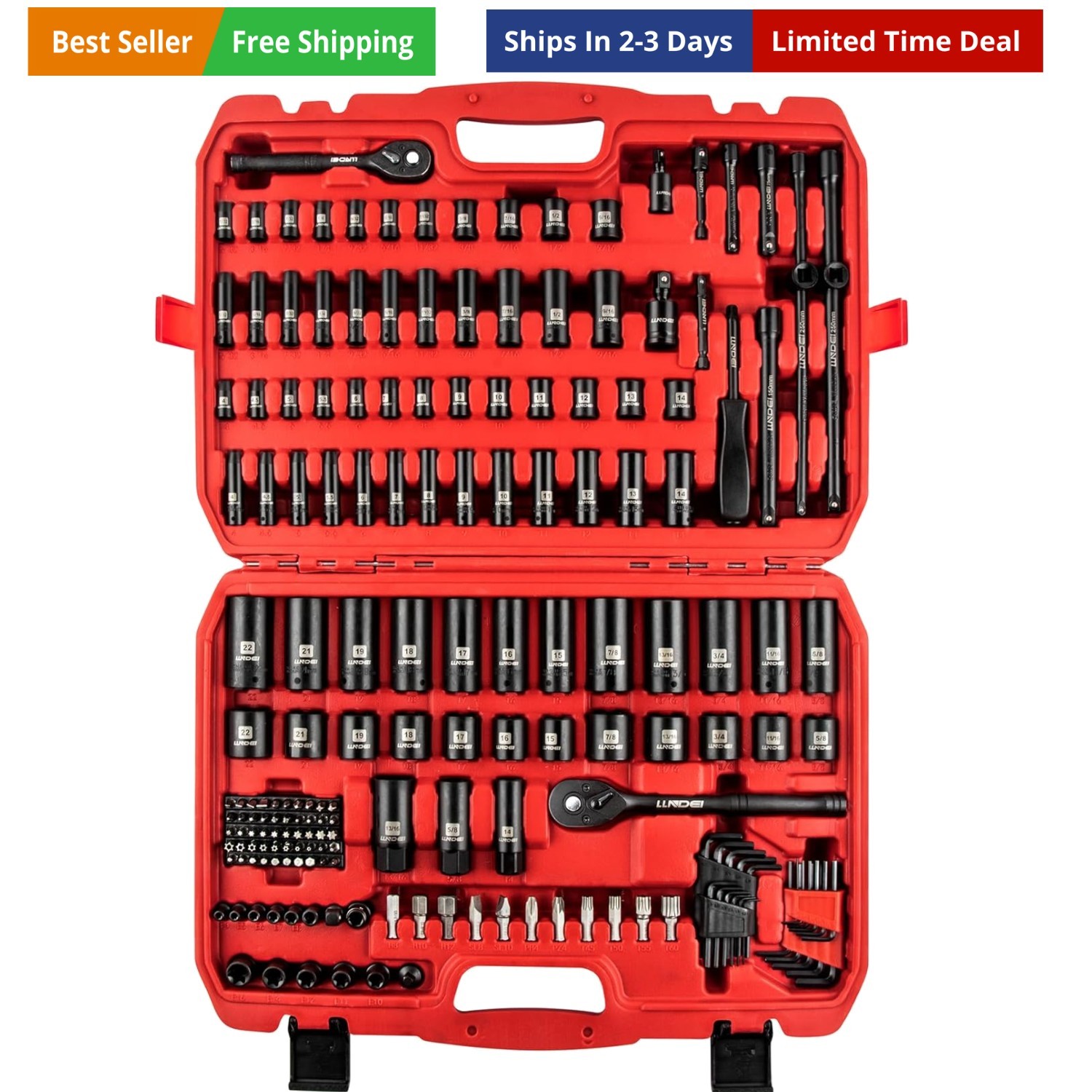 1/4 & 3/8 Inch Drive Impact Socket Set, 186 Pieces Metric and Standard Full S…