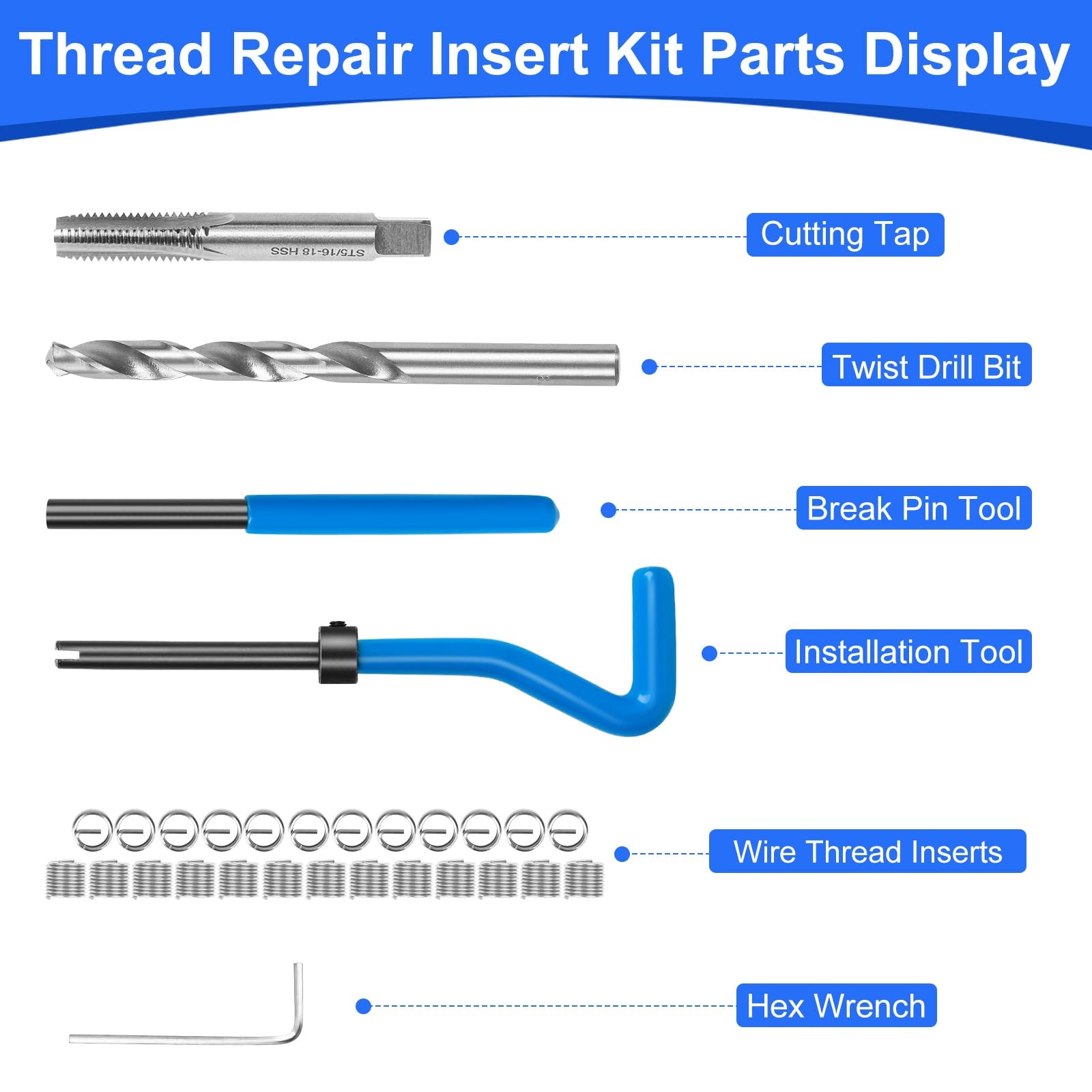 JMMRRR 30PC SAE Helicoil Thread Repair Kit 5/16-18 SAE, Inch, blue