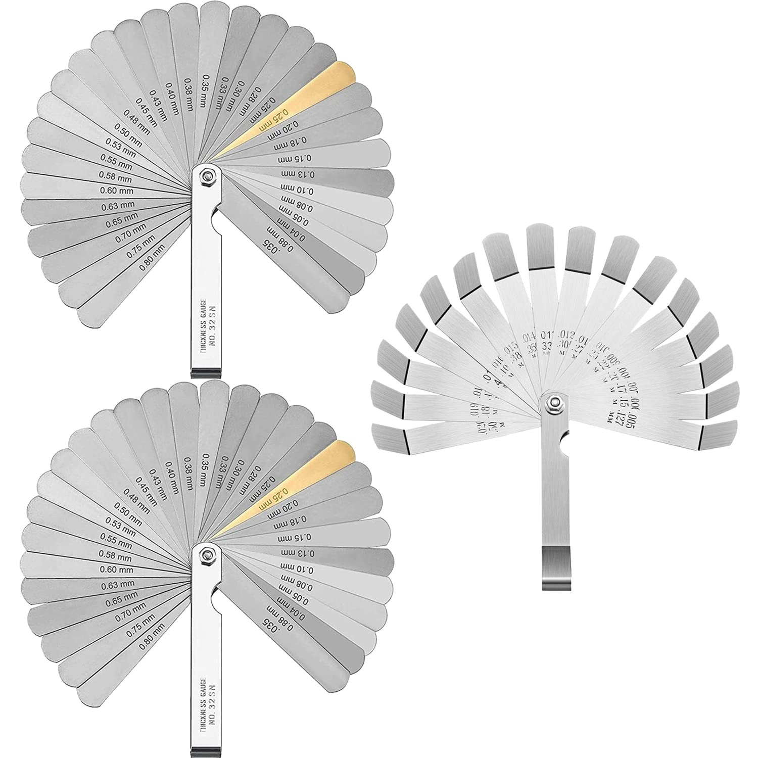 ENASGLOO 2 Pack Feeler Gauge 32 Blades Under 3 Inches, Silver