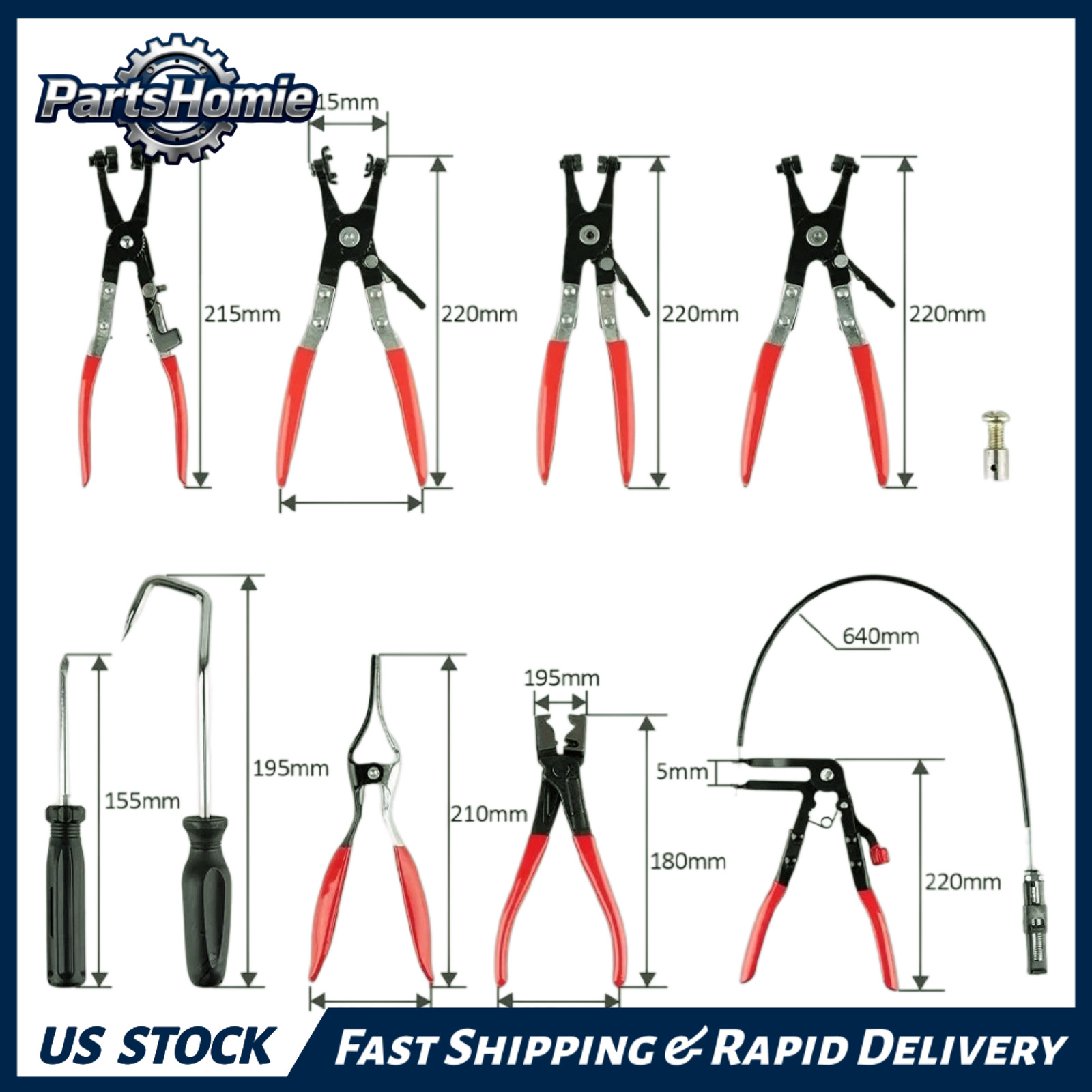 NEW Flexible Long Reach Hose Clamp Remover Pliers Set For Fuel Oil Water Hoses