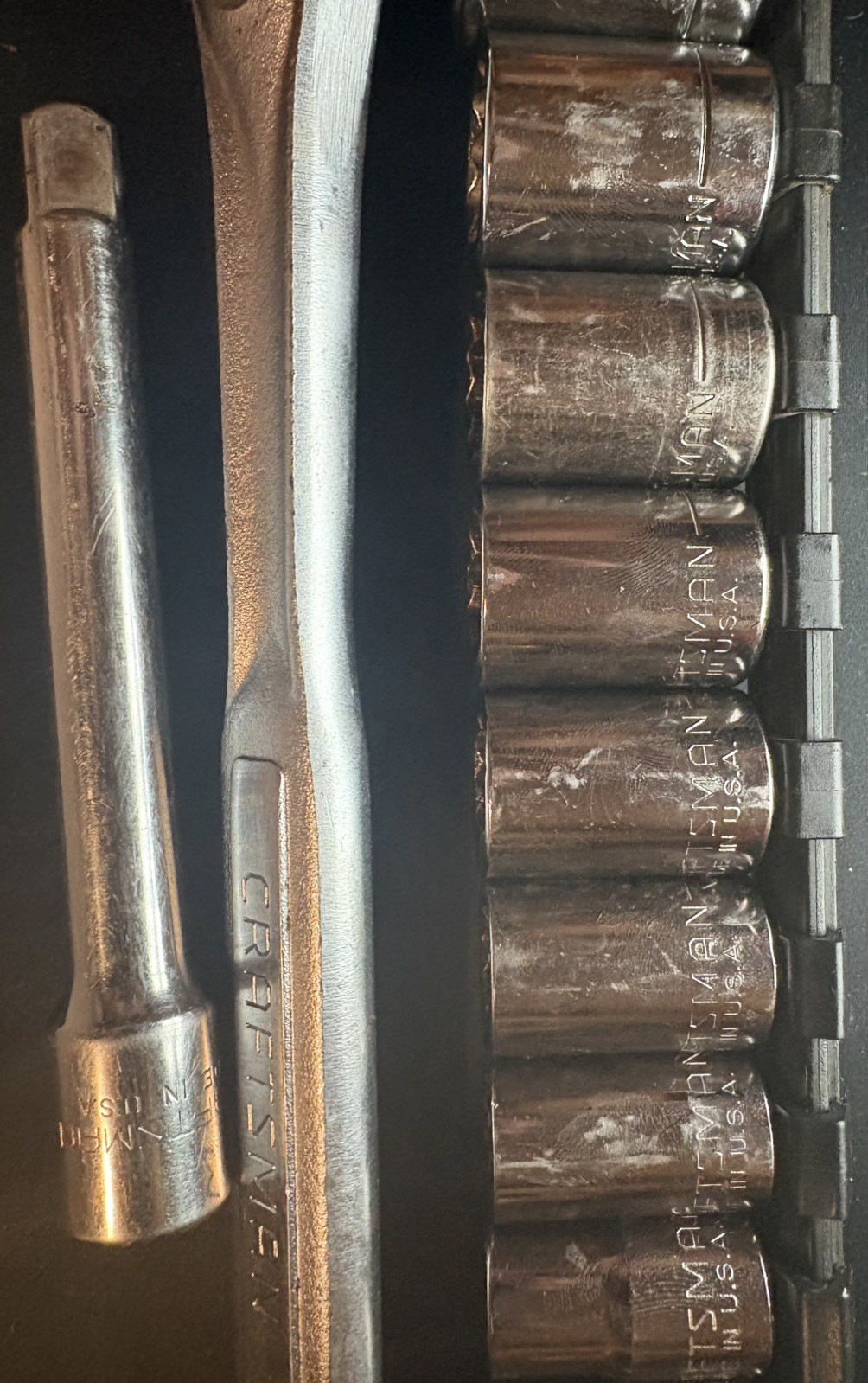 Vintage Craftsman USA 1/2” Drive Complete Socket Set 3/8-1-1/8 w/44809 Ratchet