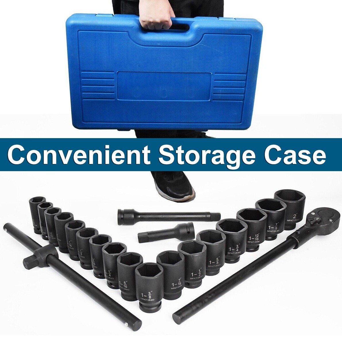 Impact Socket Set 22 PCs 3/4″ Drive 6 Point SAE Master 7/8″ inch-2″ inch&13/16″