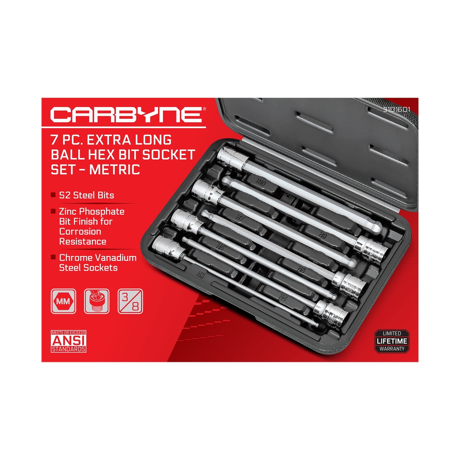 CARBYNE SAE & Metric Ball End Extra Long Bit Socket Sets – 14 Pieces, (1/8 in…