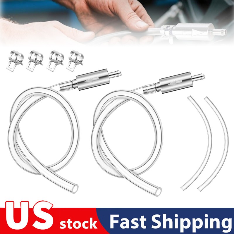 2 SET Universal One Way Brake Bleeder Kit Check Valve with Clear Hose & Clamps