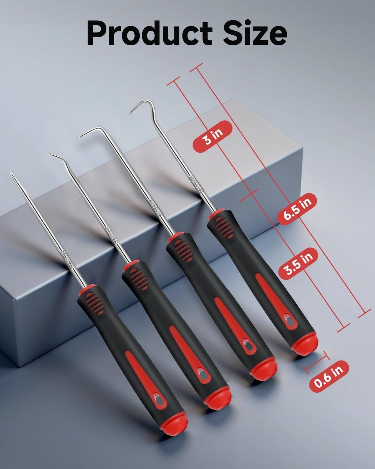 Hardened Steel 4-Piece Pick Set with Non-Slip Grip for O-Ring and Gasket Repair