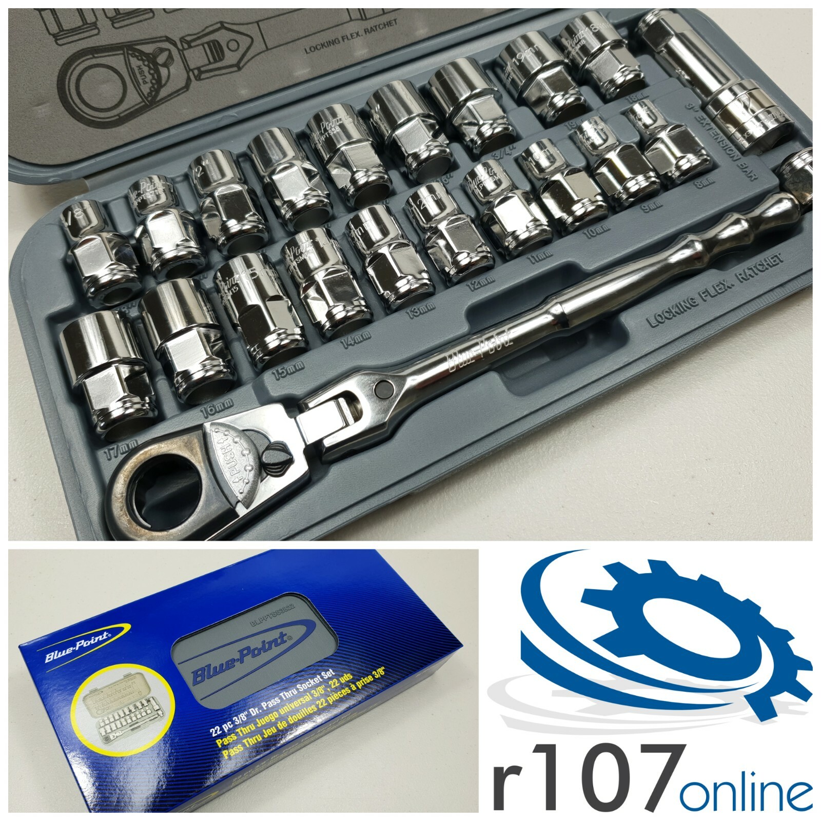 Blue Point 22pc 3/8″ PASS THRU Socket Set – As sold by Snap On.