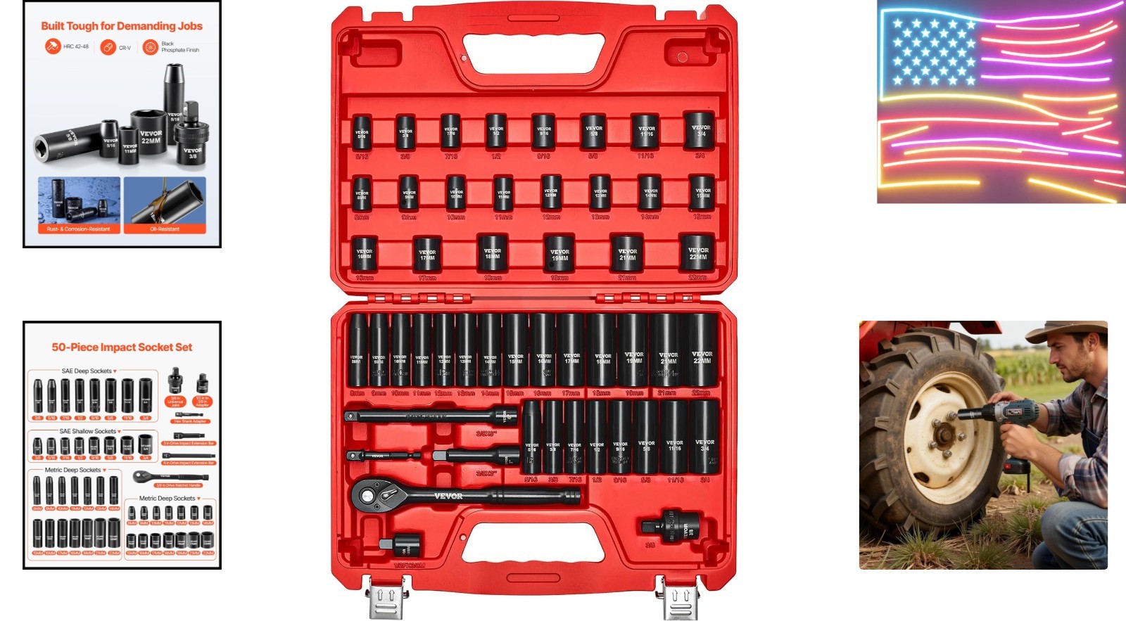 3/8 Impact Socket Set 50 Pcs SAE