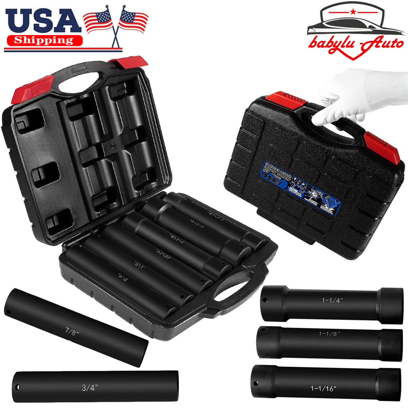 1/2 Inch Drive Extended Length Impact Socket Set 6 Piece With Storage Case