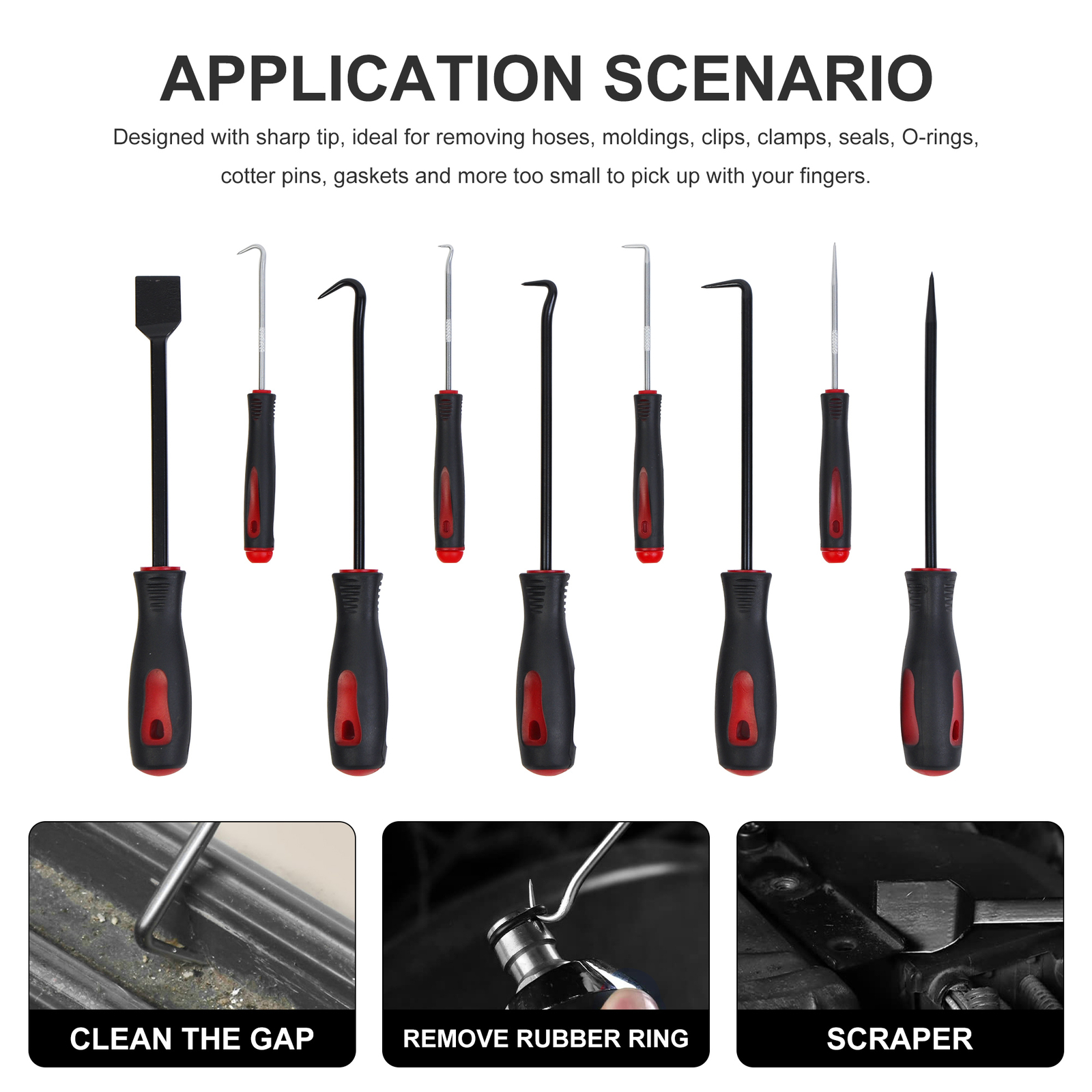 9pcs Scraper Hook and Pick Tool Set Car Removal Tool O Rings Seals Rubber HA51