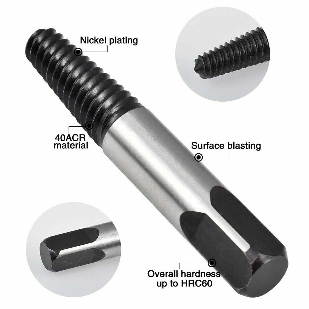 8 Pcs Screw Extractor Set Made of Carbon Steel Damaged Screw Broken Bolt Water
