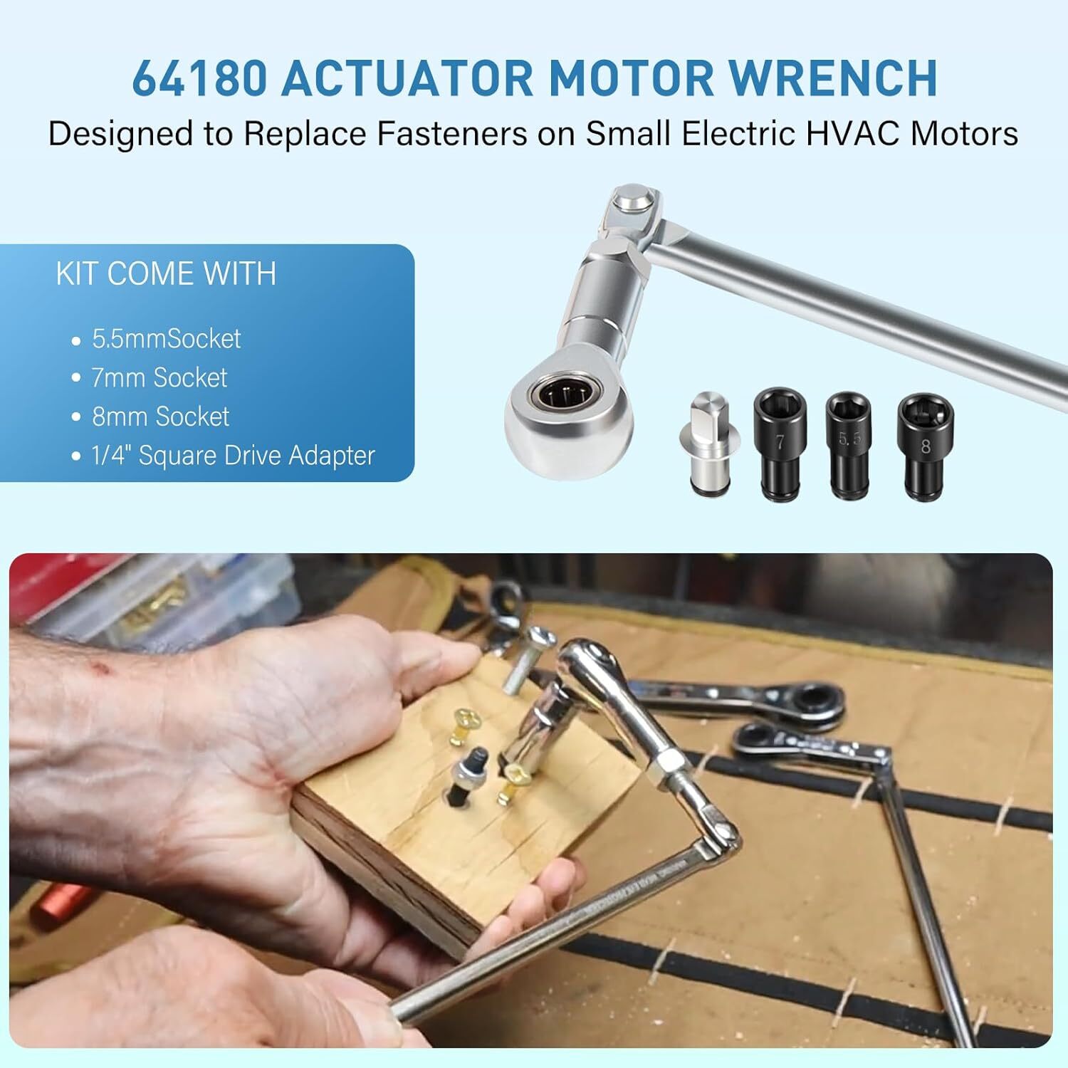 64180 Actuator Motor Wrench Tool Set with 5.5mm 7mm 8mm Socket 5 Pieces